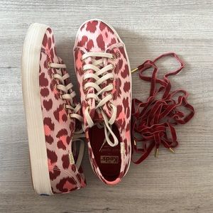 Kate Spade Keds Pink Leopard Print Satin Sneakers with Extra Laces